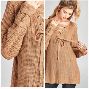 Lace Up oversized comfy sweater